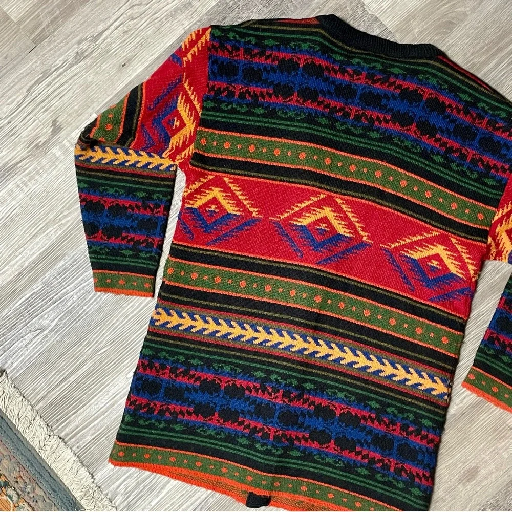 Vintage 1990s Kathryn Deene New York Wool Blend Western Knit Cardigan - Picture 10 of 12